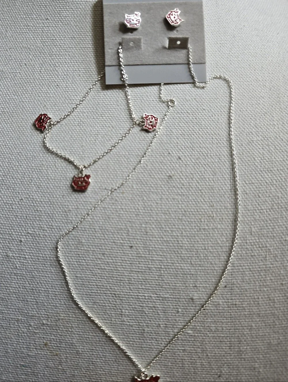 Sterling Cat Jewelry Set , Necklace, Bracelet Earrings